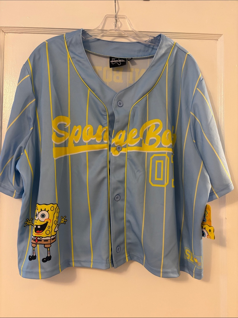 Nickelodeon SpongeBob Light Blue & Yellow Baseball Style Jersey NWT